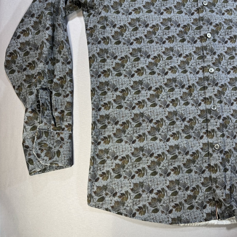Bugatchi Mens Large Classic Fit Long Sleeve Button Down Shirt Leaf Print Gray - Picture 3 of 10
